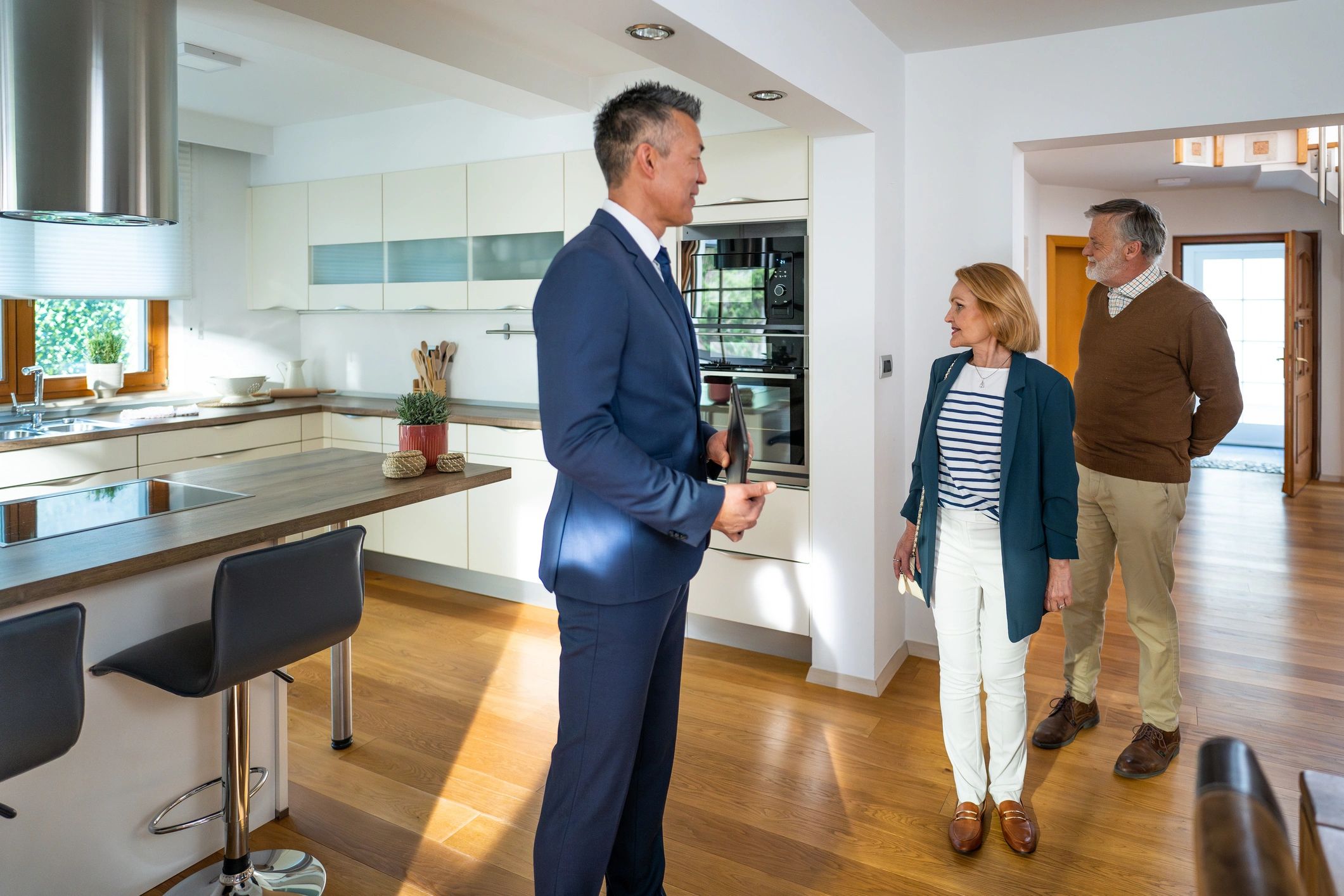 Property service consultation inside a modern apartment