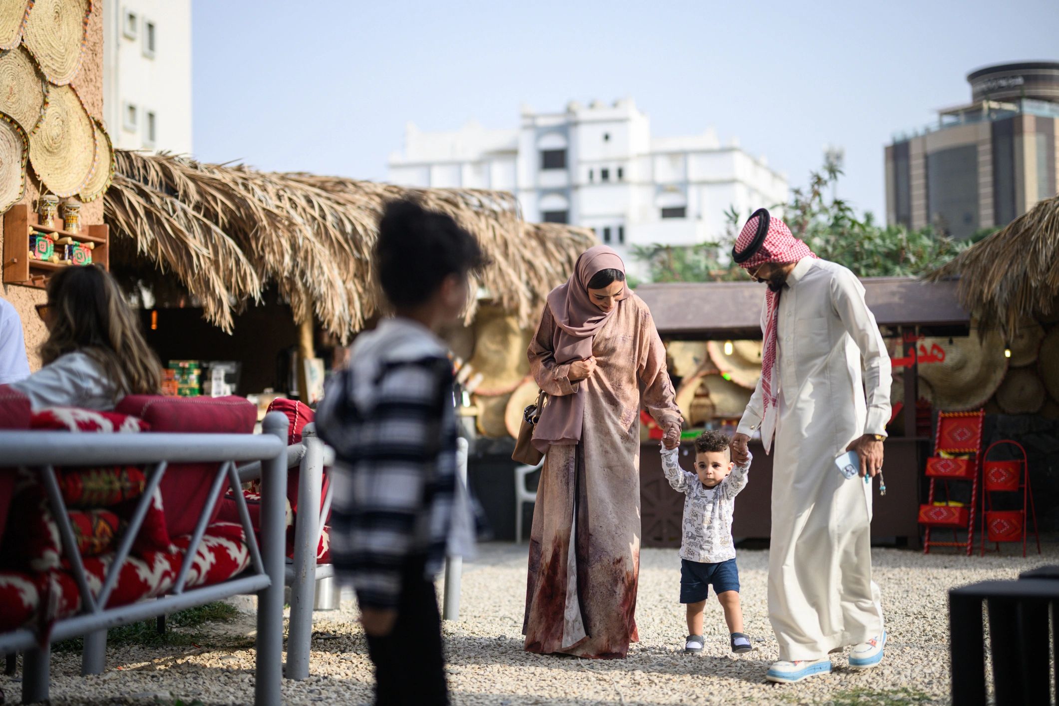 Family walking together during a vacation experience