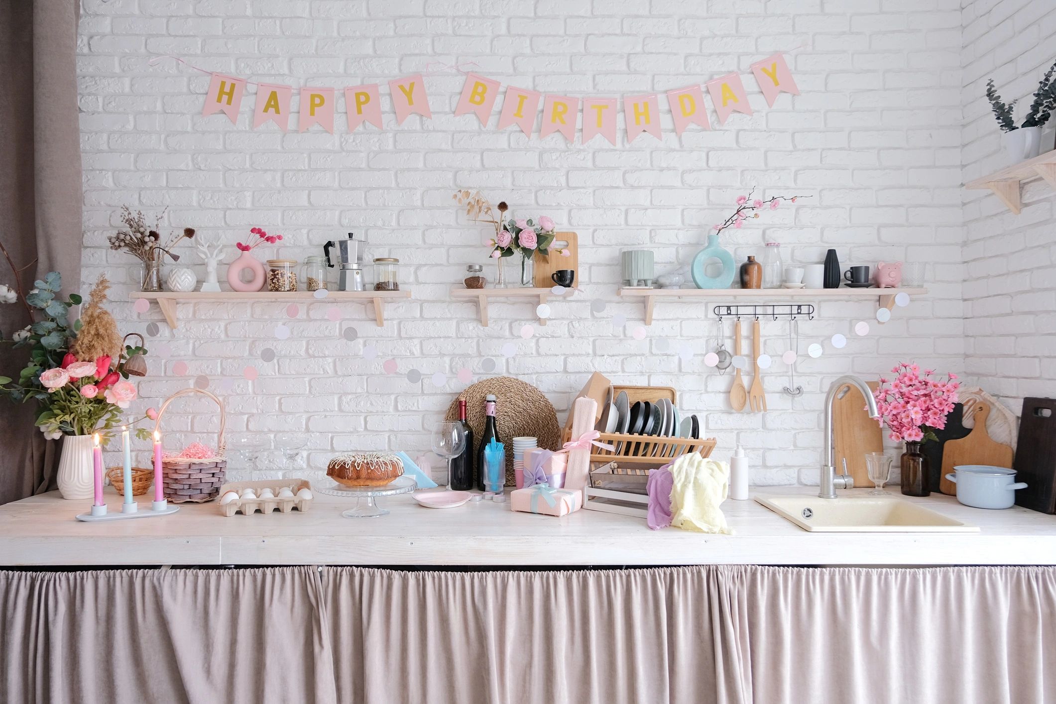 Decorated birthday celebration table with festive details